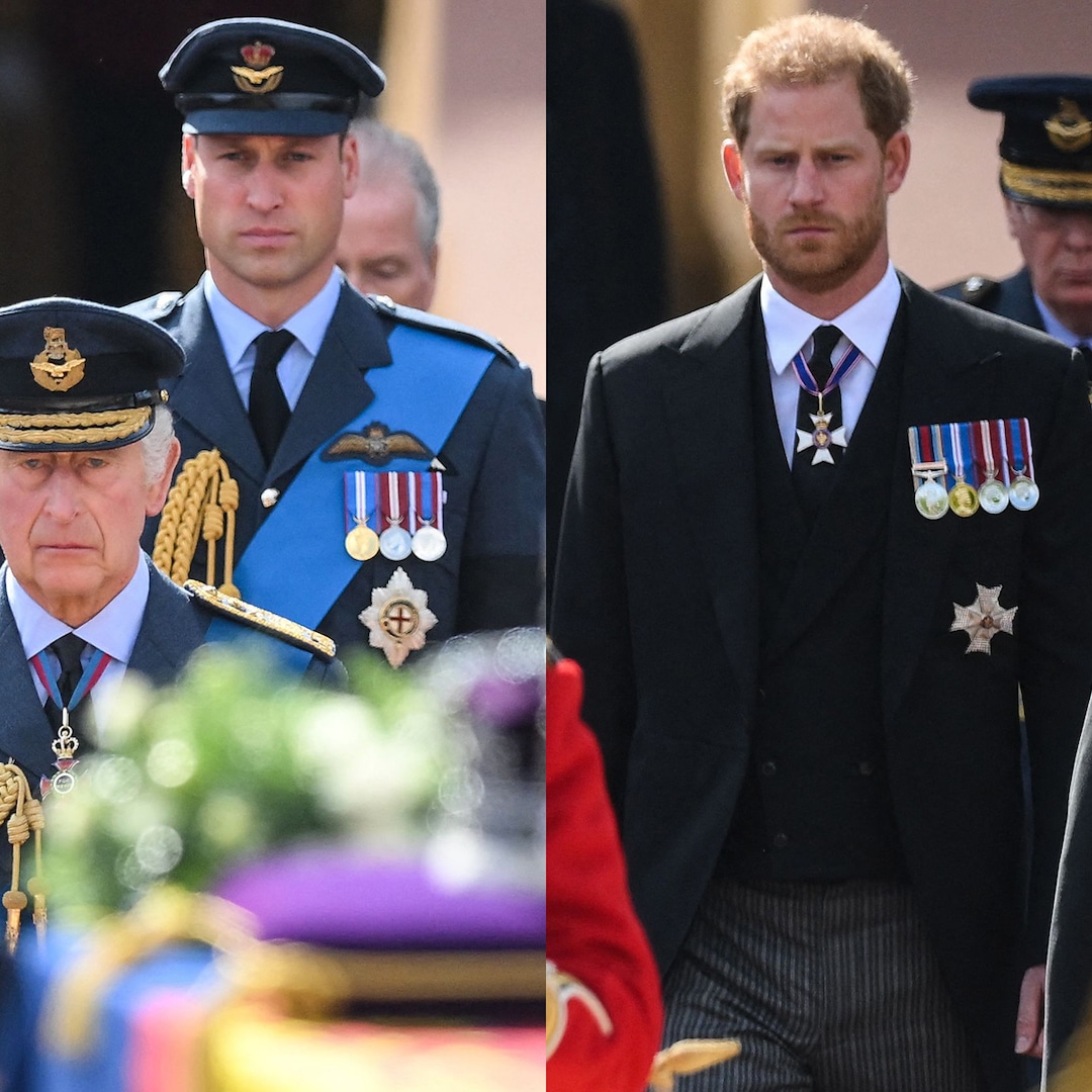 Prince Harry, Prince William and More Royals Unite in Procession Behind Queen's Coffin