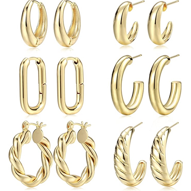 6 Pairs Big Hoop Earrings Stainless Steel Hoop Earrings in Gold Plated Silver Colors for Women Girls 