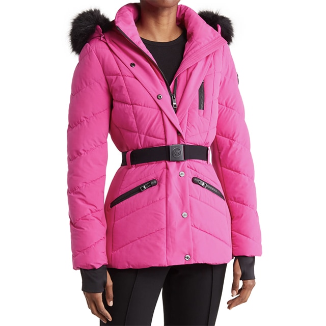 Buy Michael Kors Cropped Logo Print Quilted Puffer Jacket  Pink Color  Women  AJIO LUXE
