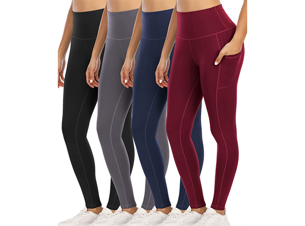 YOUNGCHARM 4 Pack Leggings with Pockets for Women,High Waist Tummy