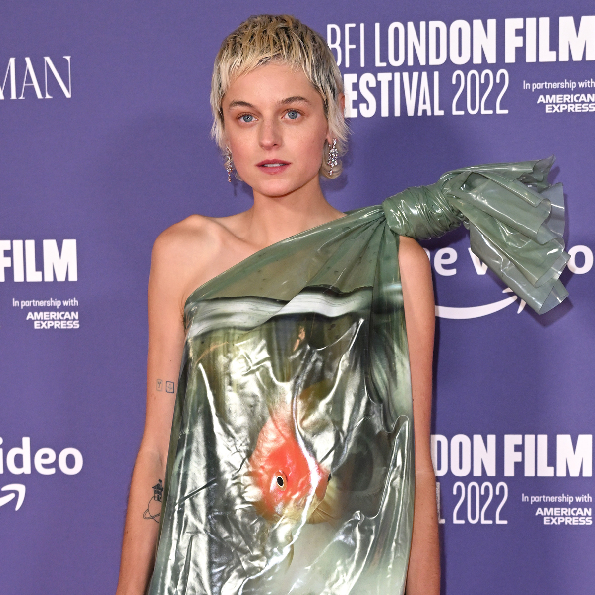 See Emma Corrin’s Goldfish Bag Dress at the BFI London Film Festival