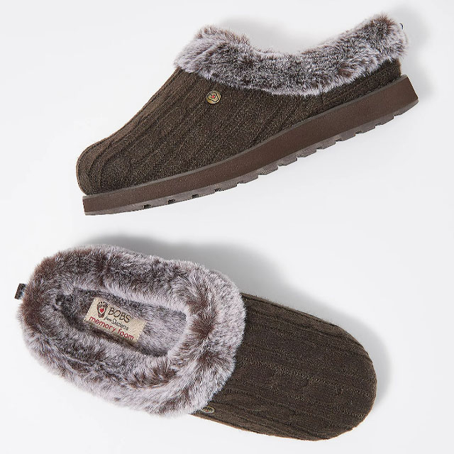 skechers sweater knit faux fur slippers