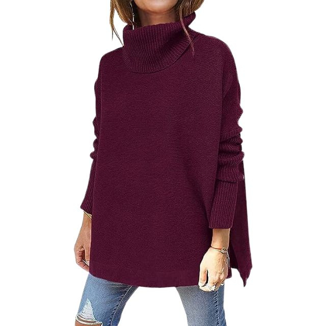 LILLUSORY Women's Turtleneck Oversized Sweaters 2023 Fall Long Batwing  Sleeve Spilt Hem Tunic Pullover Sweater Knit Tops : : Clothing,  Shoes