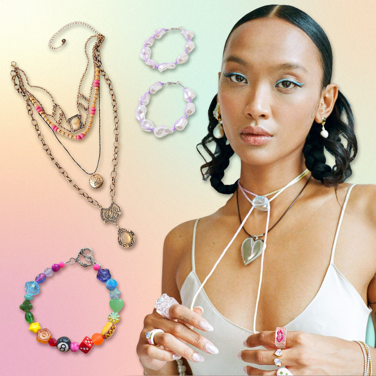 Rainbow heart statement necklace - lampwork beads & jewellery