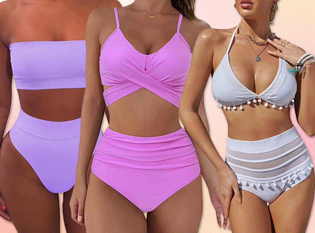 Ruffle Mesh Sleeve High Cut High Waist Bandeau Bikini Two Piece Swimsu –  Rose Swimsuits