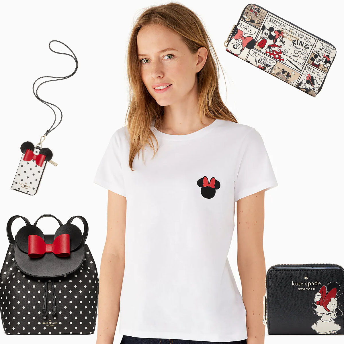 Disney Parks Minnie Mouse Black Wallet-Crossbody, Red/White