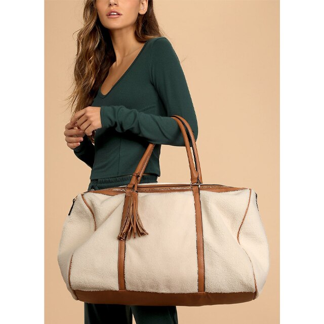 Monaco Travel Duffel Bag by Luli Bebe - Womens Designer Vegan Leather  Weekender Bag, Top Carry on Luggage (Pearl White)