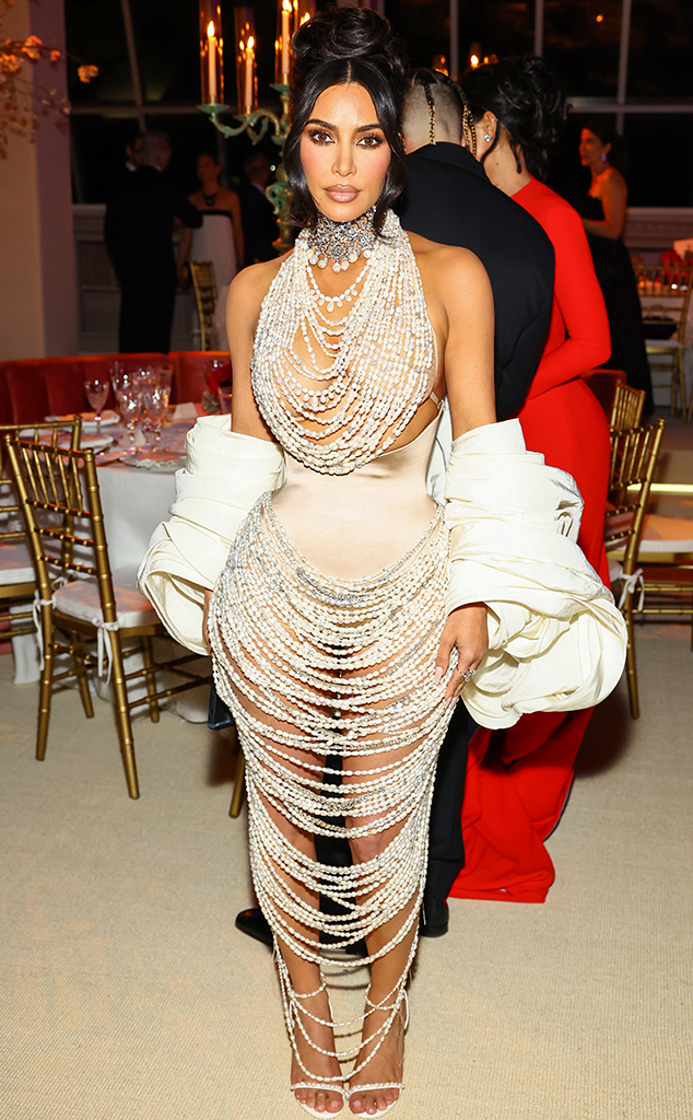 Kim Kardashian Dripping in Pearls at Met Gala in Schiaparelli Dress