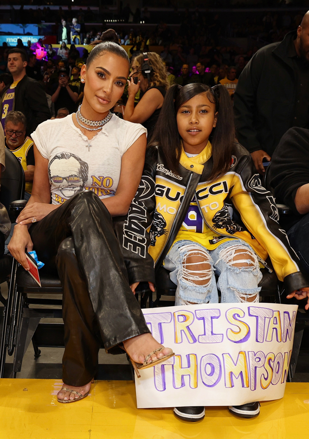 Kim Kardashian and North West Cheer on Tristan Thompson at Lakers