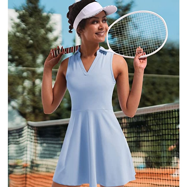 Women's Exercise Tennis Dress Built-in Bra &Shorts Golf Workout
