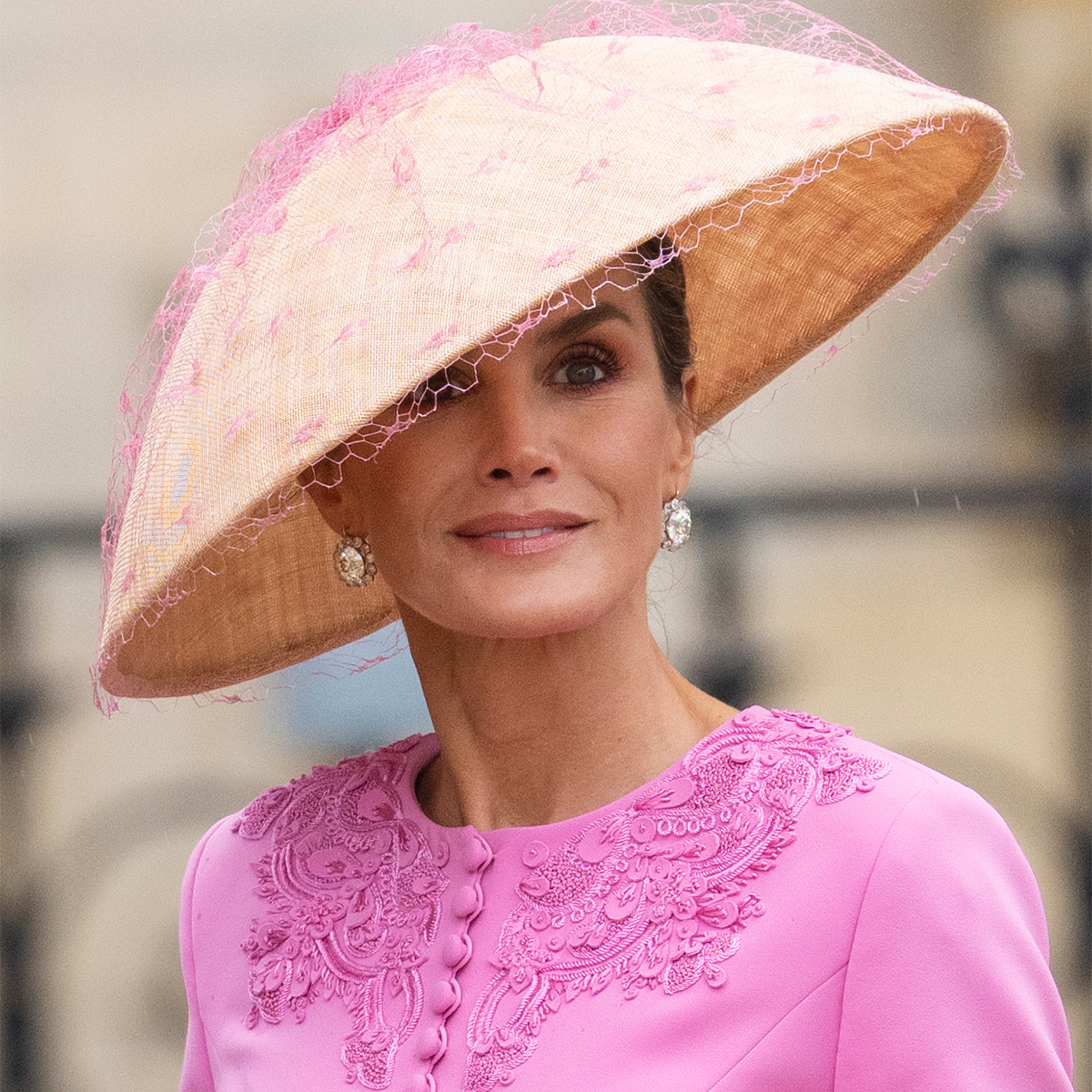 Queen Letizia Appeared At King Charles III's Coronation in a Chic Pink  Ensemble