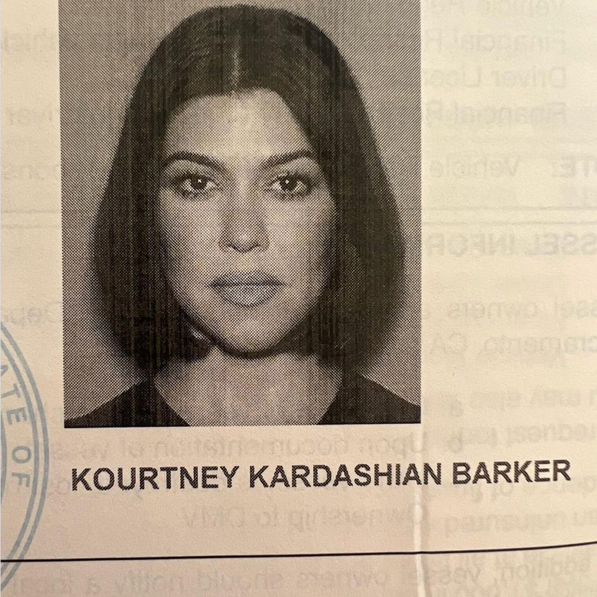 Pregnant Kourtney Kardashian's License Officially Includes "Barker" - E!  Online