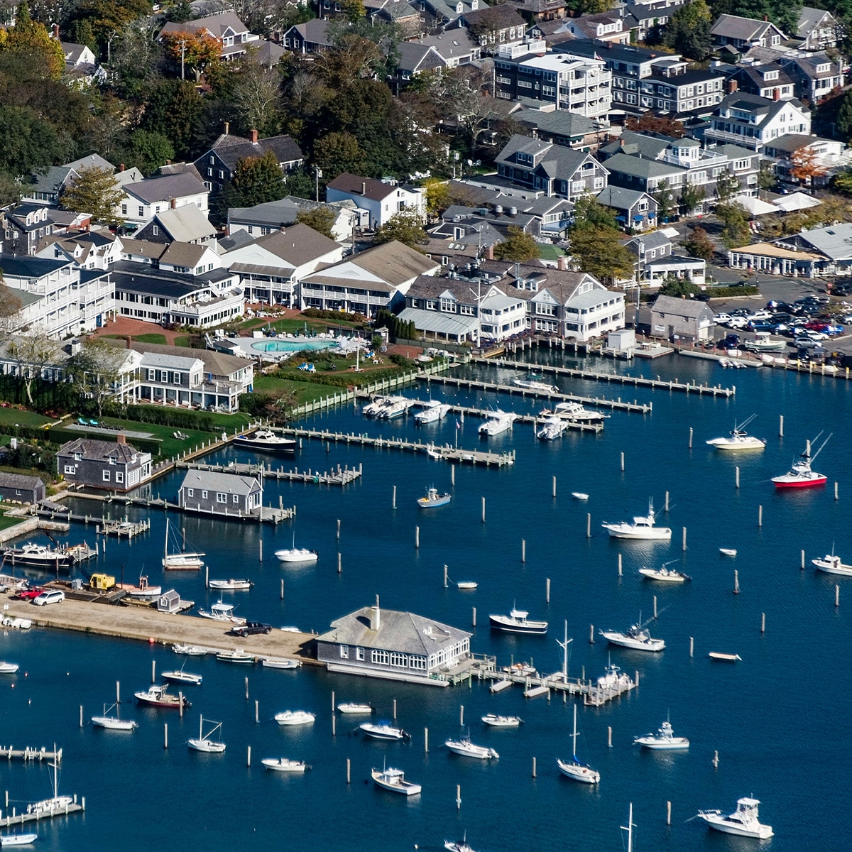 Martha's Vineyard, Aerial view of of harbor and town of Edgartown