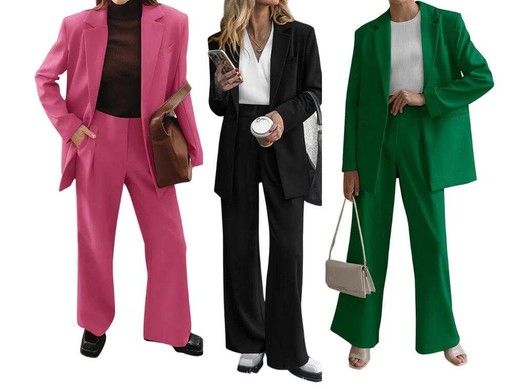 Business Women Blazer Sets 2 Piece Outfits Jacket Wide Leg Pants Suit  Oversized Blazer Matching Pants Suits Dressy