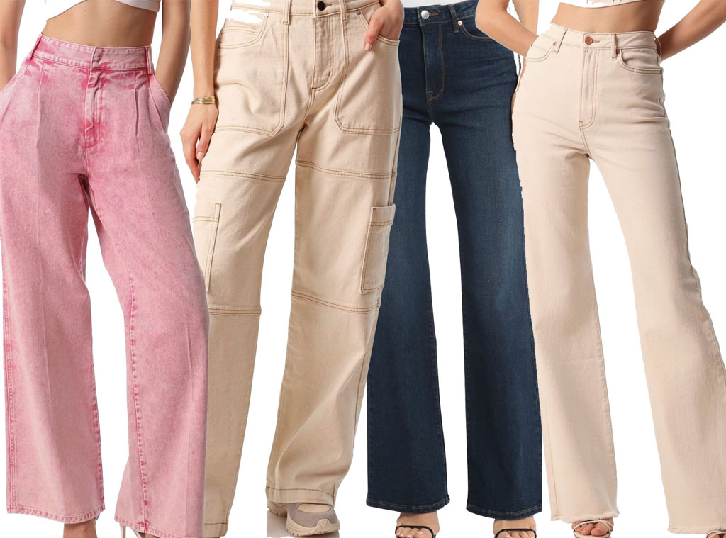 Women's Wide Leg Jeans Seamed Front Wide Leg Jeans Solid Color Casual  Trouser US