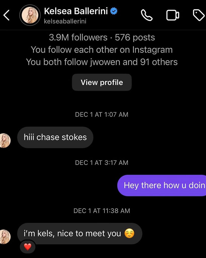 Kelsea Ballerini, Chase Stokes, DMs, December 2022