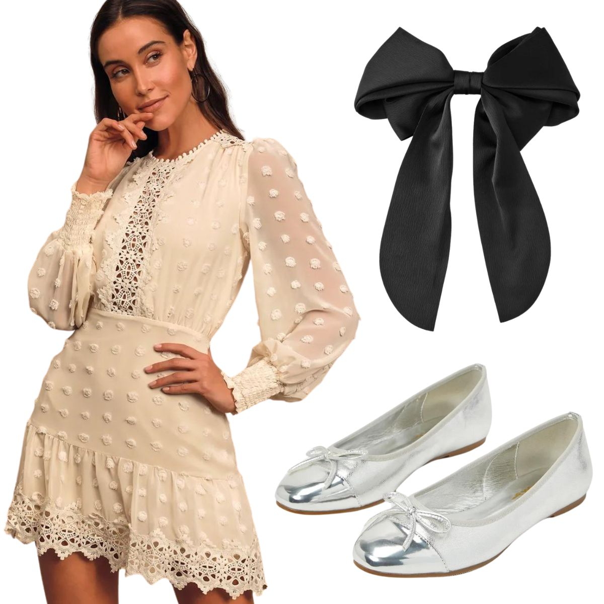 Lust or Love Cream Embroidered Lace Long Sleeve Dress