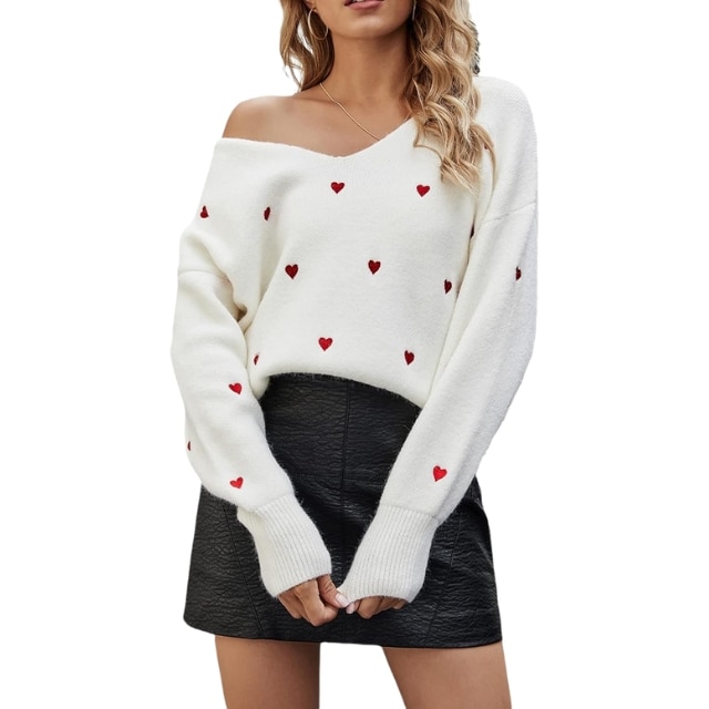 Tangduner Cute Heart Print Women's Sweater Valentine's Day Oversized Knit  Pullovers A-Pink at  Women's Clothing store