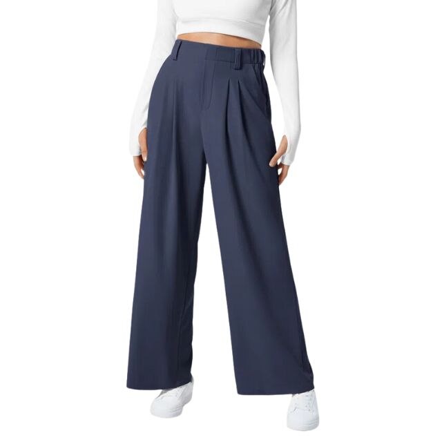 Women's High Waisted Plicated Side Pocket Wide Leg Casual Cotton