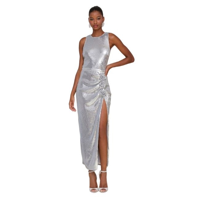black halter neck formal dress Alessandra Gold Ring Black Maxi Dress for Evenings main image 1
