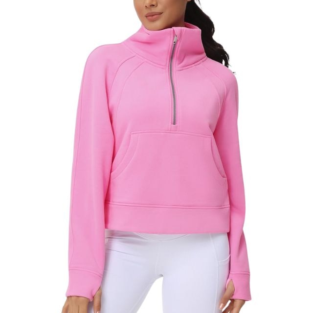 CRZ YOGA Womens Fleece Lined Half Zipper Sweatshirts Funnel Neck Long  Sleeve Oversized Pullover Hoodies with Thumb Holes
