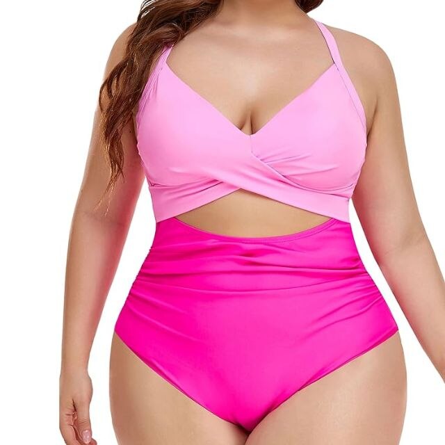 Pink Queen Women Plus Size 2 Piece Bikinis Tummy Control Floral Print  Ruffle Swimsuits
