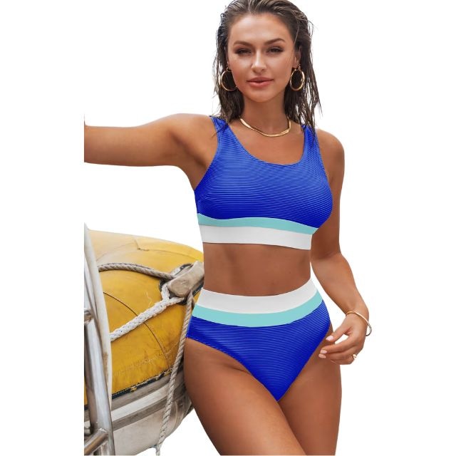 Retro Banded Bralette High Waist Bikini Set I The Beach Company Online