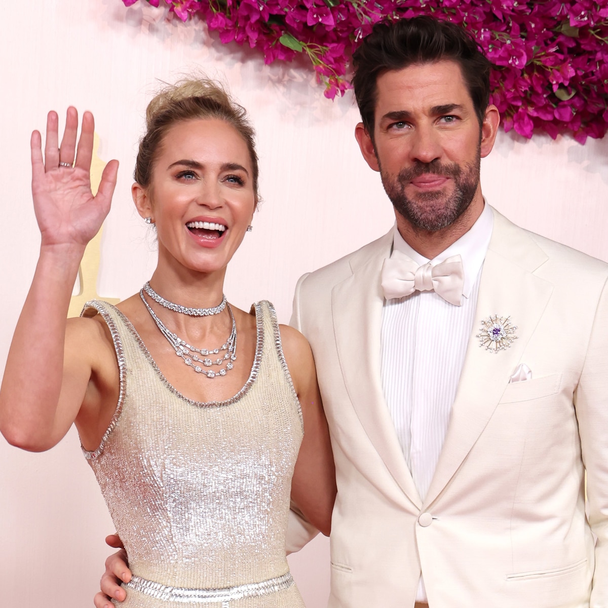 Emily Blunt & John Krasinski’s Coordinating Oscars Looks Are White Hot