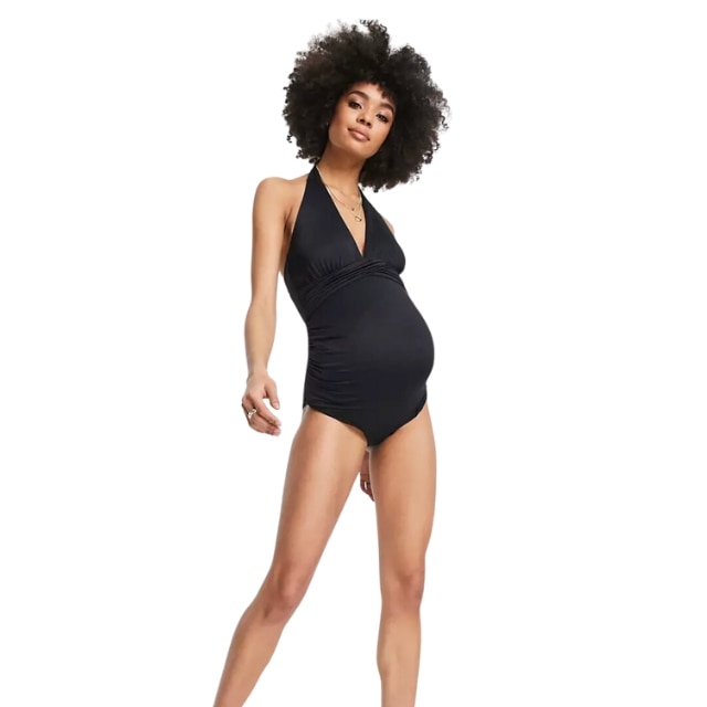 Black Solid Wrap Front Maternity Tankini Top  Maternity swimsuit, Maternity  tankini, Maternity swimwear
