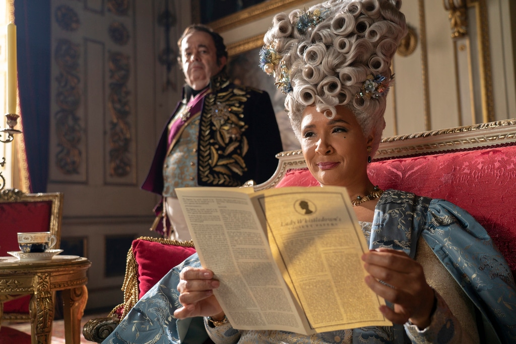 Bridgerton Season 3 still, book to screen, Queen Charlotte, Golda Rosheuvel