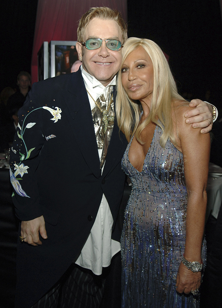 Elton John, Donatella Versace, 2005, through the years