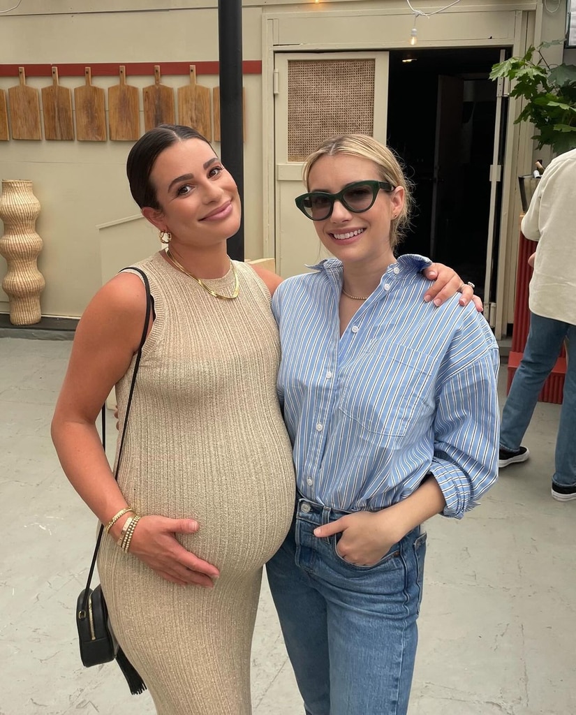 Pregnant Lea Michele Reunites With Scream Queens Costar Emma Roberts