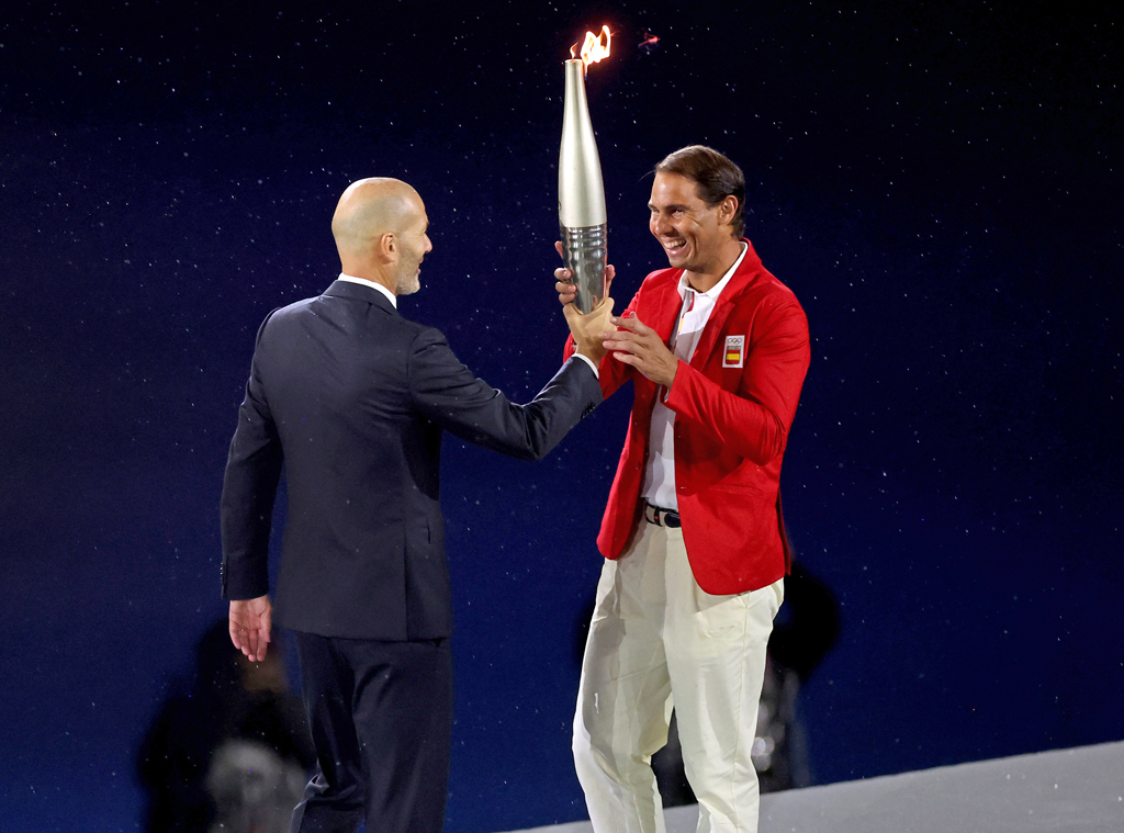 2024 Paris Olympics, opening ceremony, flags, Zinedine Zidane, Rafael Nadal, Olympic Torch