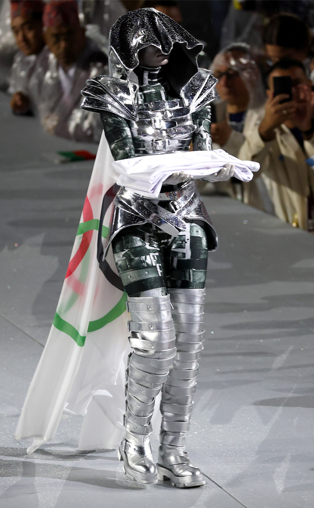 2024 Paris Olympics, opening ceremony, horsewoman, Olympic flag