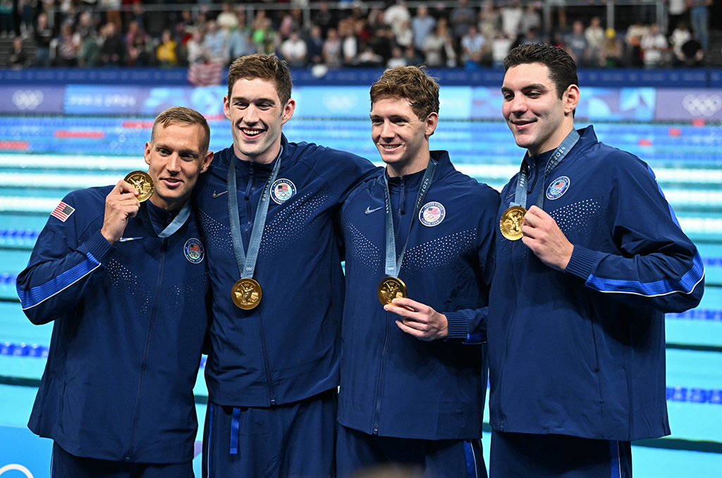 2024 Paris Olympics, Team USA, gold medal winners, Mens 4 x 100m freestyle relay team