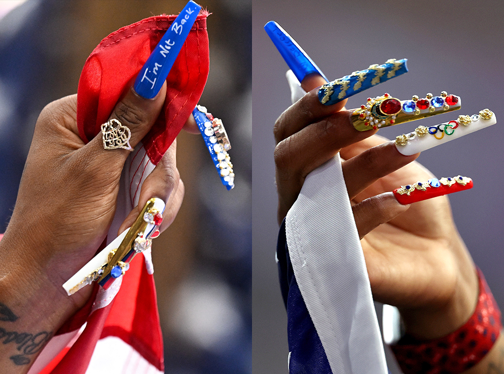 Sha'Carri Richardson, nails, nail art, 9 August 2024, 2024 Paris Olympics
