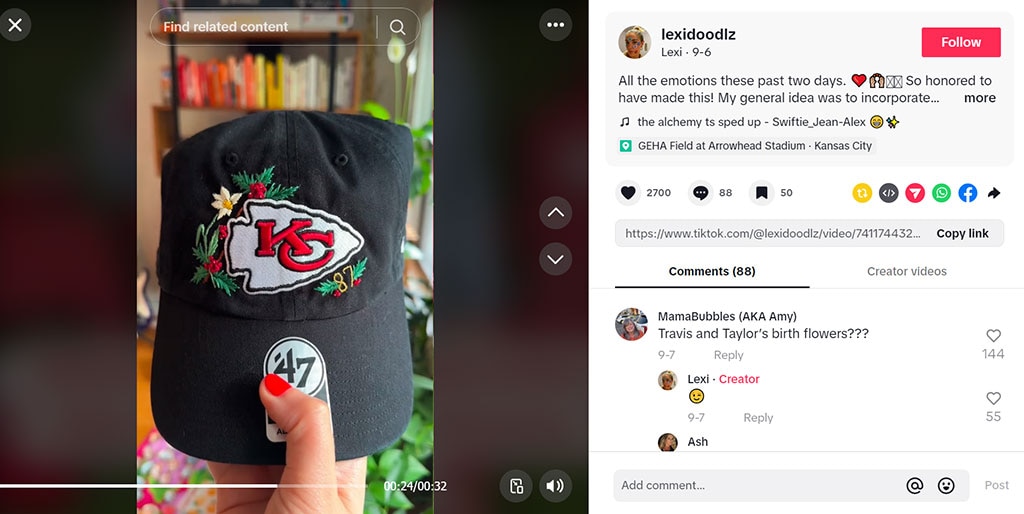 Donna Kelce đội mũ tưởng nhớ Taylor Swift và Travis Kelce