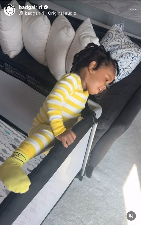 Rihanna Son RZA Climbing Out of Playpin