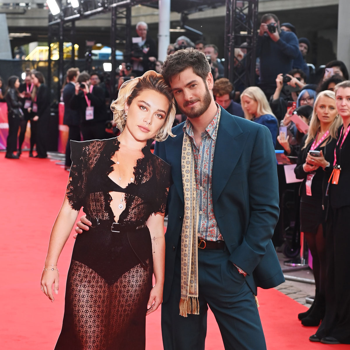 Florence Pugh Reacts to Andrew Garfield’s Cardboard Cutout of Her