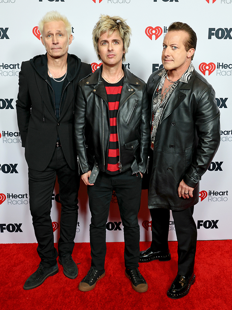 Mike Dirnt, Billie Joe Armstrong and Tre Cool of Green Day attend the 2025 iHeartRadio Music Awards