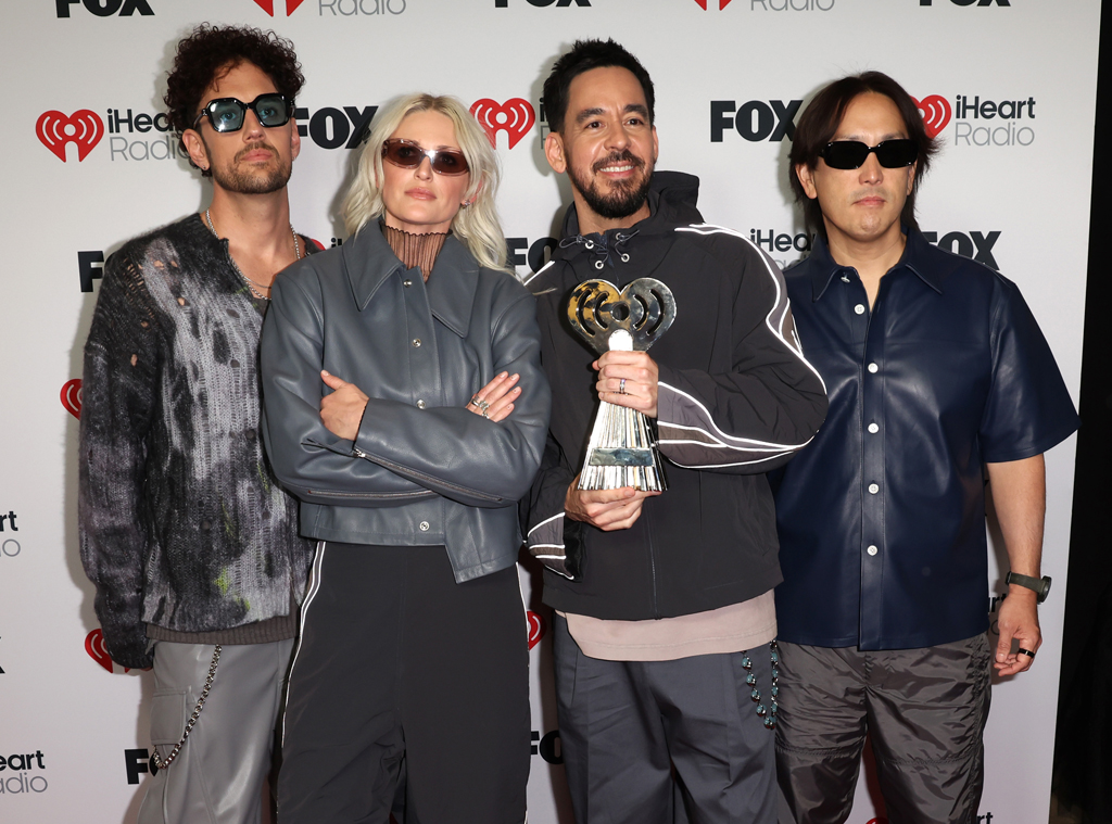 Emily Armstrong, Joe Hahn, Mike Shinoda and Colin Brittain of Linkin Park at the 2025 iHeartRadio Music Awards