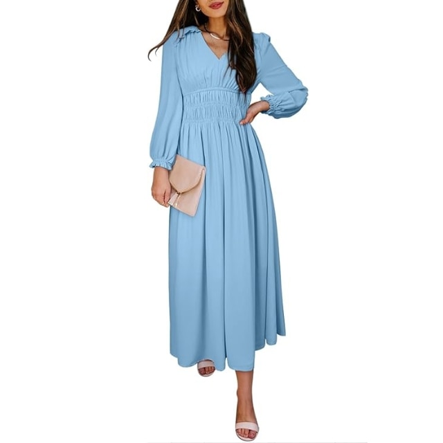 sachin and babi light blue dress Light Blue Puff Sleeve Midi Dress for Women | Elegant Summer Dress
