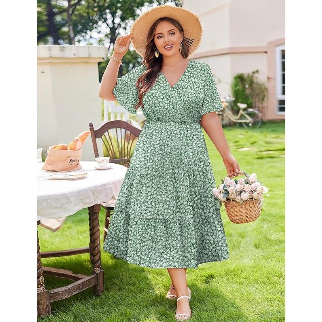 green plus size dress amazon Berylove Women Maxi Mother Dress Sparkly Dark Green Plus Size A Line Tulle Wedding Party Guest Dress with Sleeves, Dark Green / 3XL main image 1