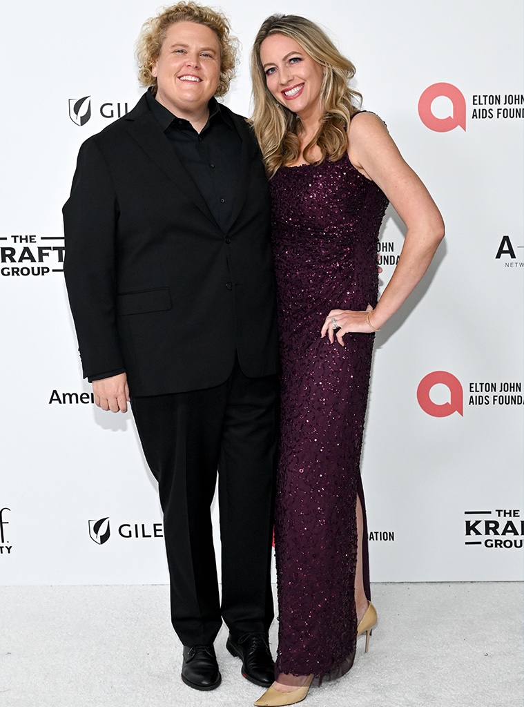 Fortune Feimster and wife Jacquelyn Jax Smith attend the Elton John AIDS Foundation Academy Awards Viewing Party.