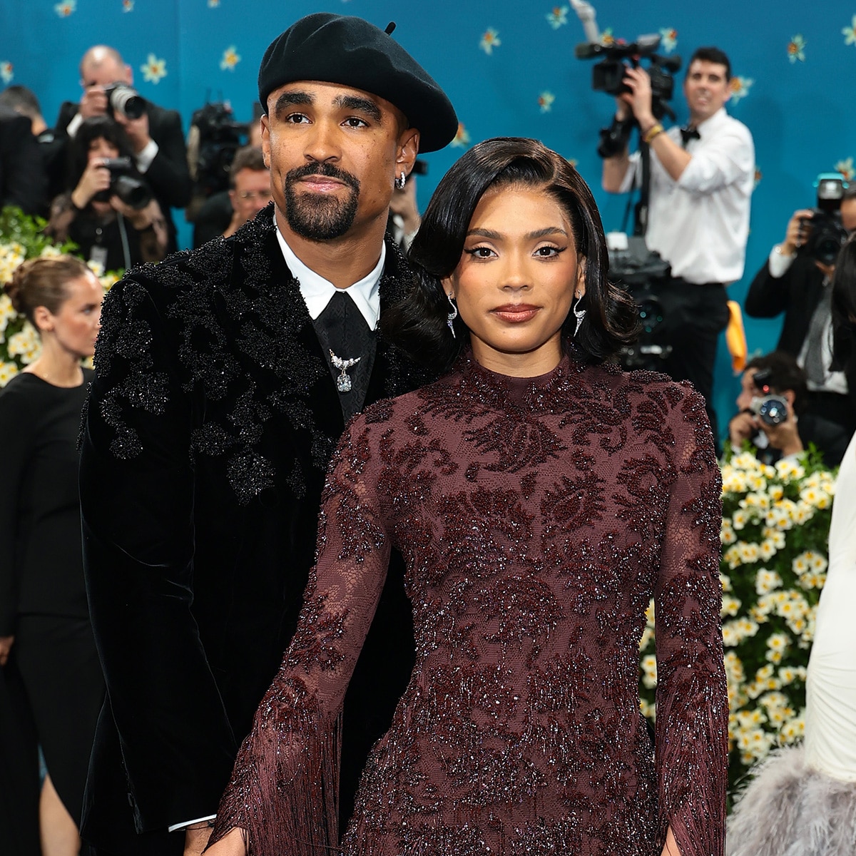 Jalen Hurts and Bry Burrows arrive at the 2025 Met Gala red carpet