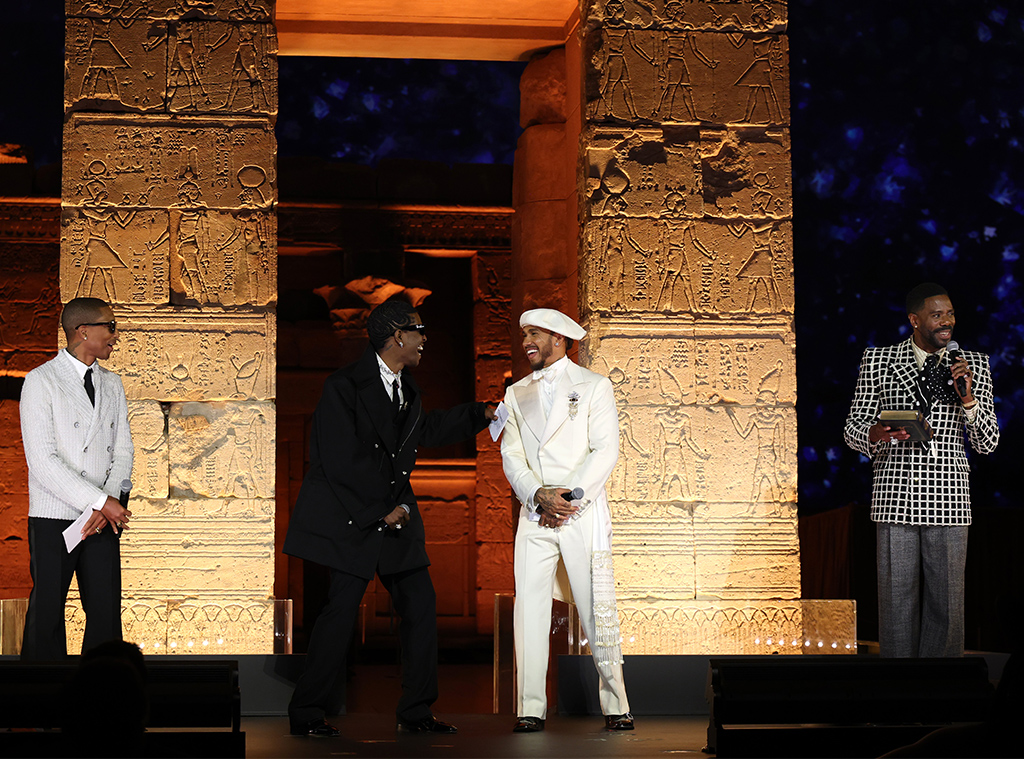 Met Gala Co-Chairs Pharrell Williams, A$AP Rocky, Lewis Hamilton and Colman Domingo speak onstage during the 2025 Met Gala