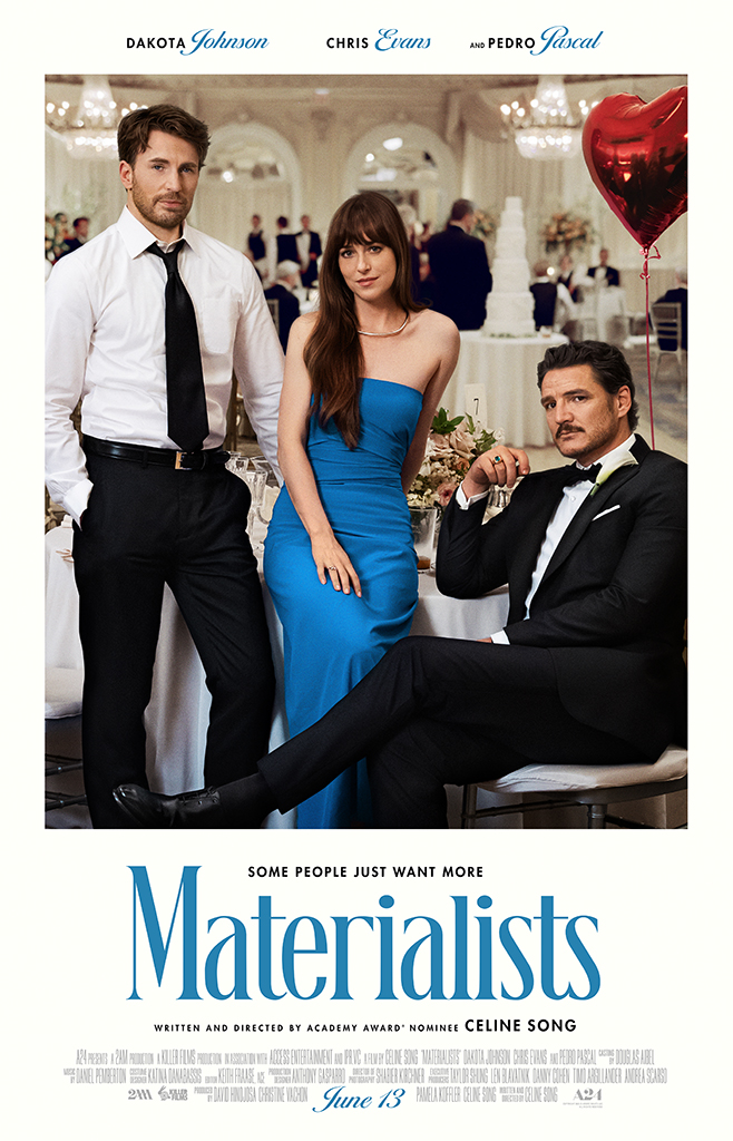 Materialists, poster, Dakota Johnson, Chris Evans, Pedro Pascal, Upcoming Movies 2025