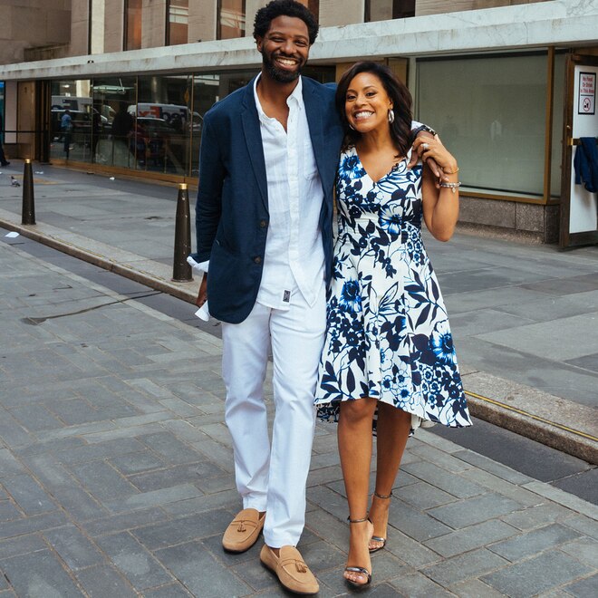 Sheinelle Jones and Uche Ojeh outside of Today in 2019