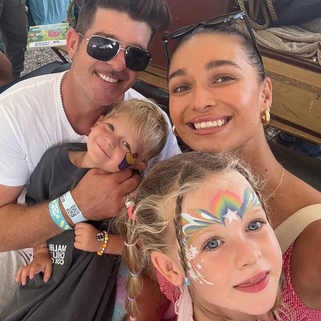 Robin Thicke, April Love Geary and two of their children appear in a 2024 Instagram pic