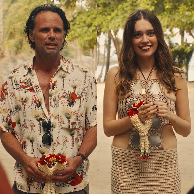Walton Goggins and Aimee Lou Wood in season three, episode one of The White Lotus on HBO.